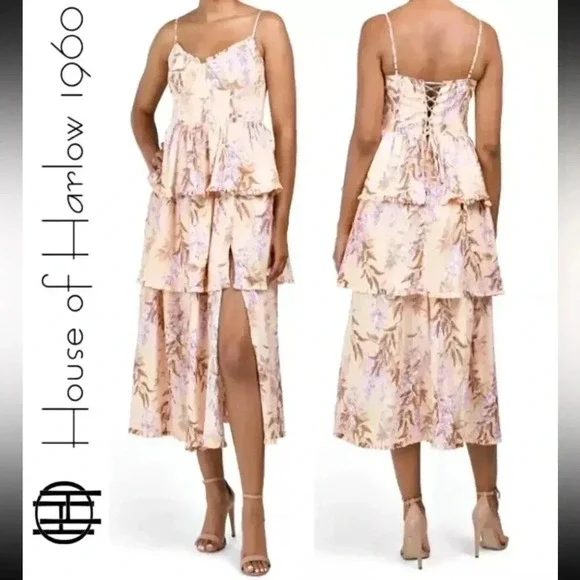 House of Harlow 1960 | Dresses | House Of Harlow Pontebustier Laceupback  Linen Blend Tiered Maxi Dress Size L | Poshmark